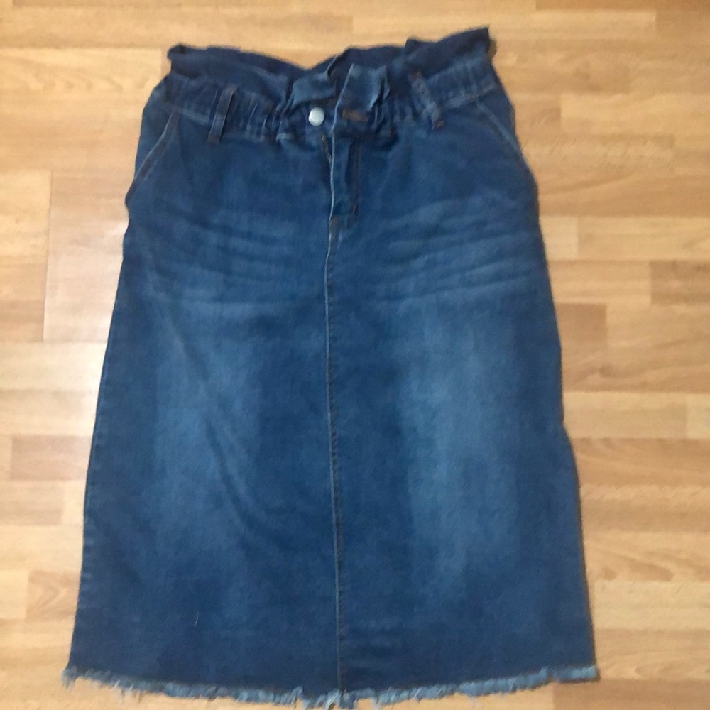 Paper bag waist denim skirt